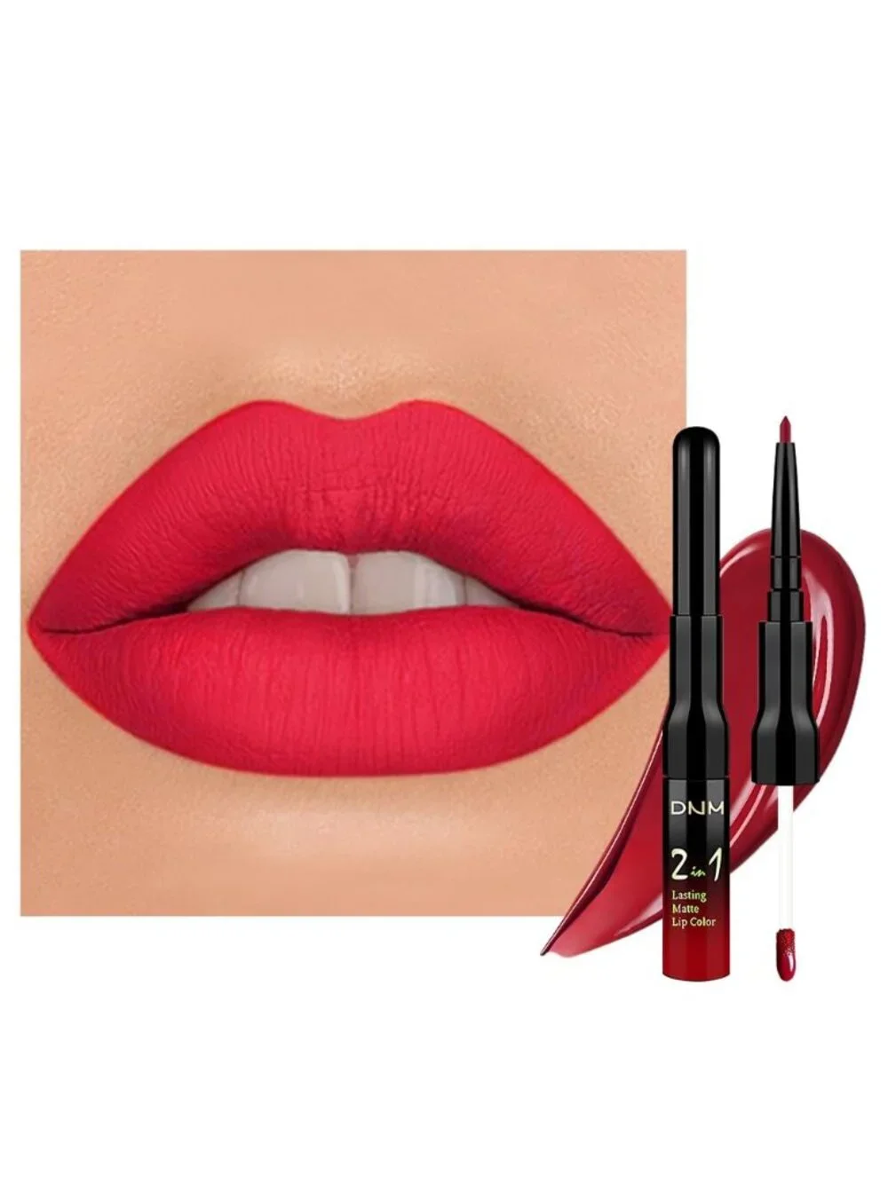 164#-Fire Bright Red 2-in-1 Waterproof Long Lasting Double-Ended Liquid Lipstick